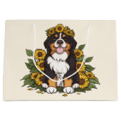 Cute Bernese Mountain Dog Wearing Sunflower Crown Große Geschenktüte (Vorderseite)