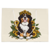 Cute Bernese Mountain Dog Wearing Sunflower Crown Große Geschenktüte (Rückseite)