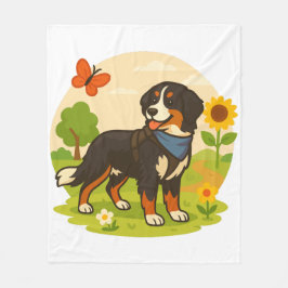 Cute Bernese Mountain Dog with Sunflower & Butterf Fleecedecke