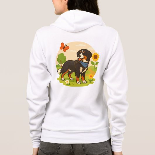 Cute Bernese Mountain Dog with Sunflower & Butterf Hoodie (Rückseite)