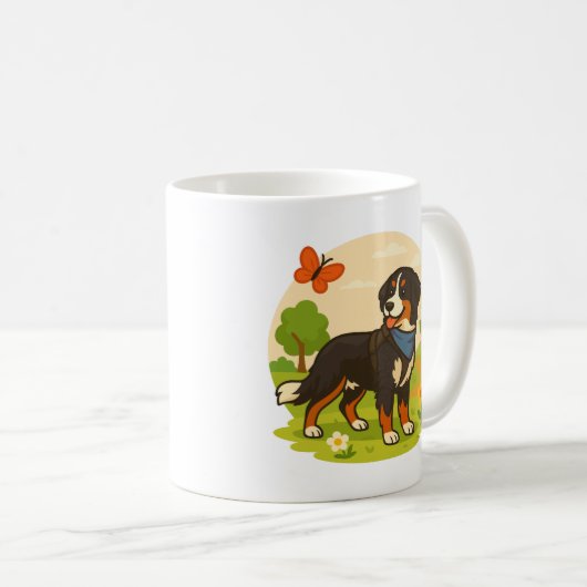 Cute Bernese Mountain Dog with Sunflower & Butterf Kaffeetasse (VorderseiteRechts)