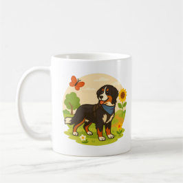 Cute Bernese Mountain Dog with Sunflower & Butterf Kaffeetasse