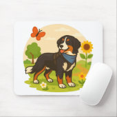 Cute Bernese Mountain Dog with Sunflower & Butterf Mousepad (Mit Mouse)