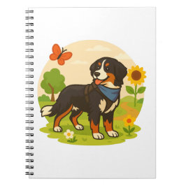 Cute Bernese Mountain Dog with Sunflower & Butterf Notizblock
