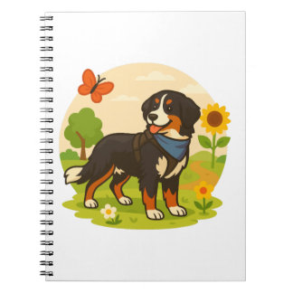 Cute Bernese Mountain Dog with Sunflower & Butterf Notizblock