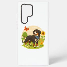 Cute Bernese Mountain Dog with Sunflower & Butterf Samsung Galaxy Hülle