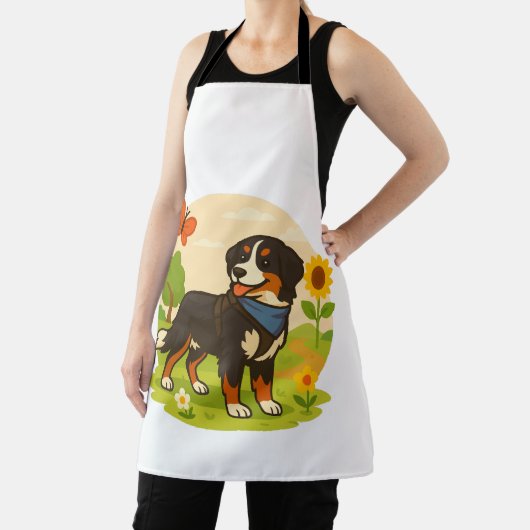 Cute Bernese Mountain Dog with Sunflower & Butterf Schürze (InSitu)