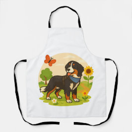 Cute Bernese Mountain Dog with Sunflower & Butterf Schürze