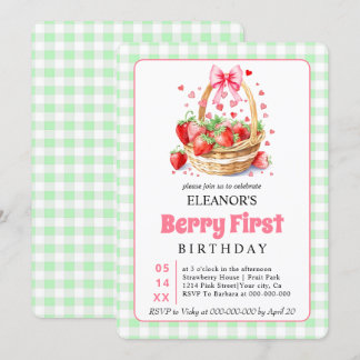Cute Berry First Birthday strawberries for girls Einladung