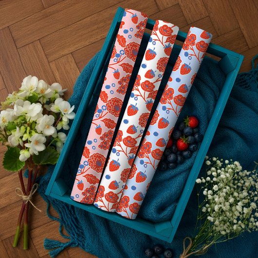 Cute Berry Sweet Strawberry Blueberry Baby Shower Geschenkpapier Set