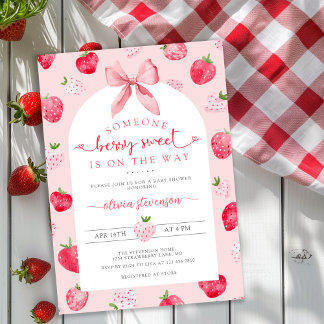 Cute Berry Sweet Strawberry Scalloped Baby Shower Einladung