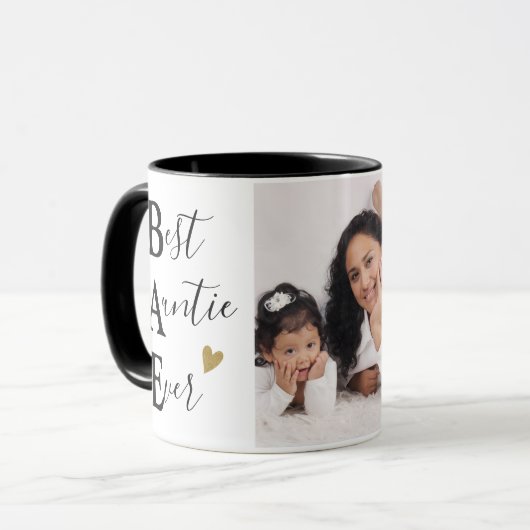 Cute Best Auntie Ever Photo Black And Gold Heart Tasse (Vorderseite Links)
