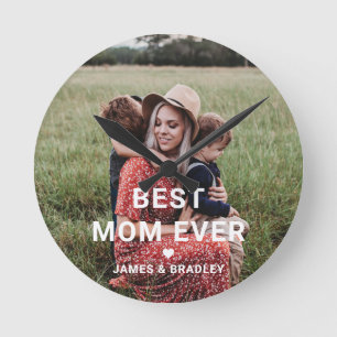 Cute BEST MOM EVER Heart Mother's Day Photo Runde Wanduhr