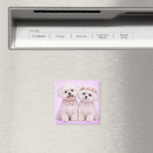 Cute Bichon Frise Couple Valentine Illustration Magnet (In Situ (Geschirrspüler))