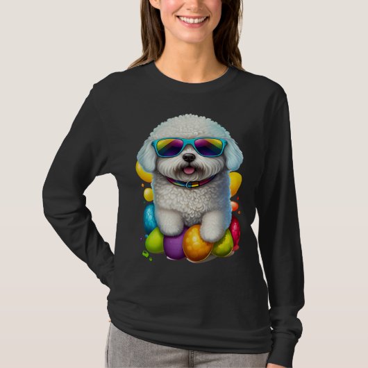 Cute Bichon Frise Easter Eggs Dog Costume Womens M T-Shirt (Vorderseite)