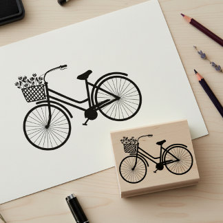 Cute Bicycle with Flowers Wooden Art Stamp Gummistempel