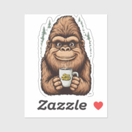 Cute Bigfoot Drinking Coffee Funny Sasquatch Aufkleber