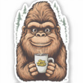 Cute Bigfoot Drinking Coffee Funny Sasquatch Aufkleber (Vorderseite)
