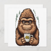Cute Bigfoot Drinking Coffee  Funny Sasquatch  Einladung (Vorne/Hinten)