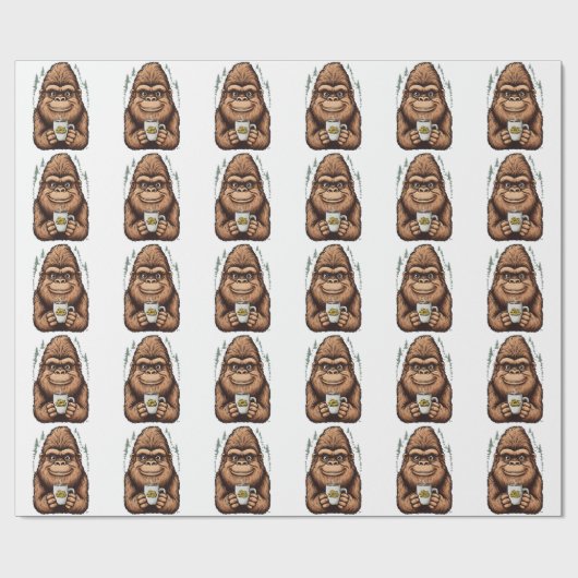 Cute Bigfoot Drinking Coffee Funny Sasquatch Geschenkpapier (Flach)