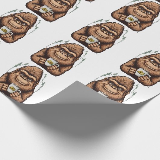 Cute Bigfoot Drinking Coffee  Funny Sasquatch  Geschenkpapier (Ecke)