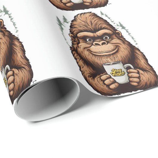 Cute Bigfoot Drinking Coffee  Funny Sasquatch  Geschenkpapier (Rolleneckpunkt)