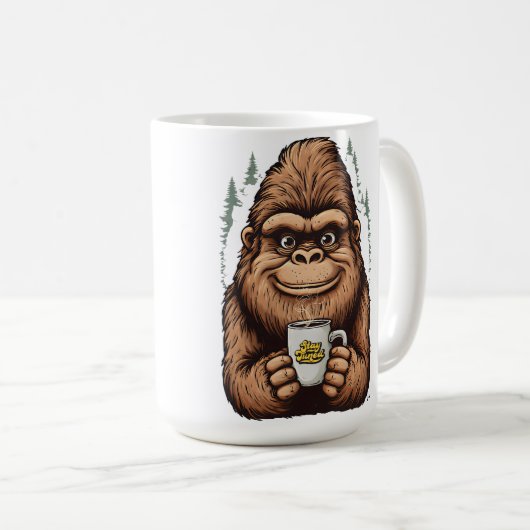Cute Bigfoot Drinking Coffee Funny Sasquatch Kaffeetasse (VorderseiteRechts)