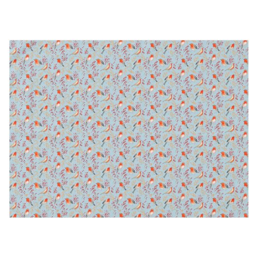 Cute Bird Blue Robin Winter Christmas Pattern Tischdecke (Vorderseite (Horizontal))