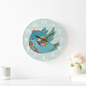 Cute bird flying and singing große wanduhr (Zuhause)