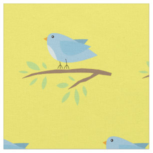 Cute bird on a branch baby nursery textile fabric stoff