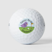 Cute Birdie on Putting Green Customizable Birthday Golfball (Vorderseite)