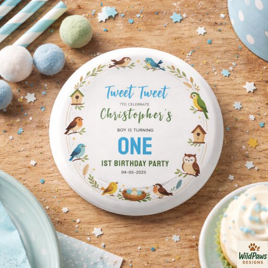 Cute Birds 1st Birthday Party – Fun Kids  Button