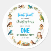 Cute Birds 1st Birthday Party – Fun Kids  Runder Aufkleber (Vorderseite)