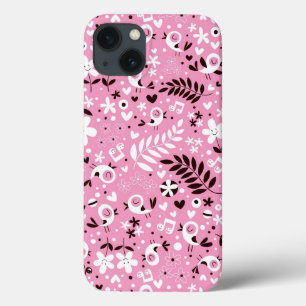 cute birds and flowers pink pattern Case-Mate iPhone hülle
