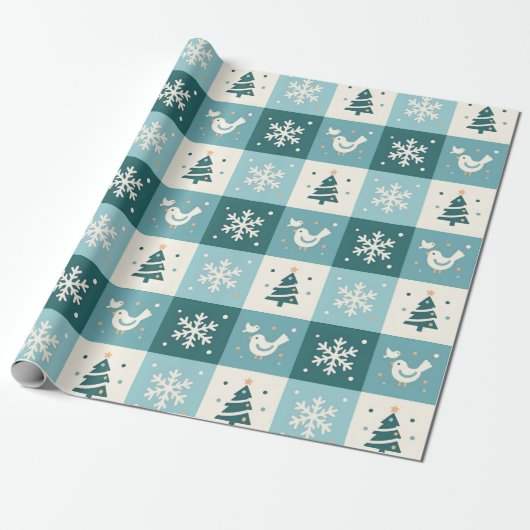 Cute Birds & Snowflakes Christmas Winter Pattern Geschenkpapier (Ungerollt)