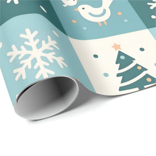 Cute Birds & Snowflakes Christmas Winter Pattern Geschenkpapier (Rolleneckpunkt)
