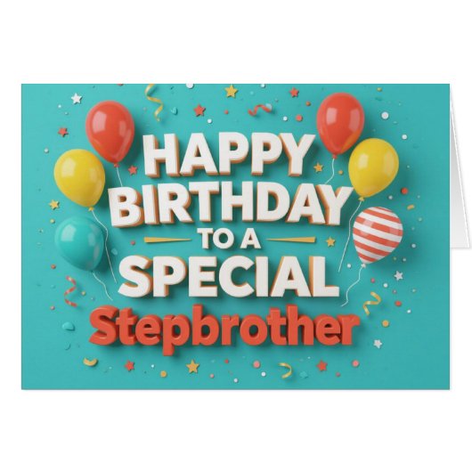 Cute Birthday Balloons Card for Stepbrother (Vorderseite (Horizontal))