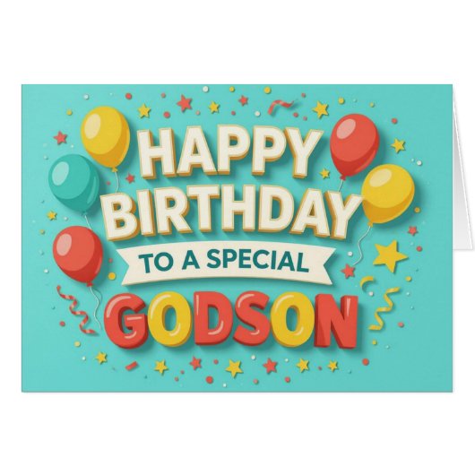 Cute Birthday Balloons & Confetti Card for Godson (Vorderseite (Horizontal))