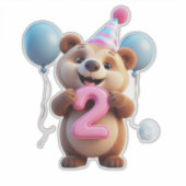 Cute Birthday Bear With Party Hat And Balloons Aufkleber (Vorderseite)