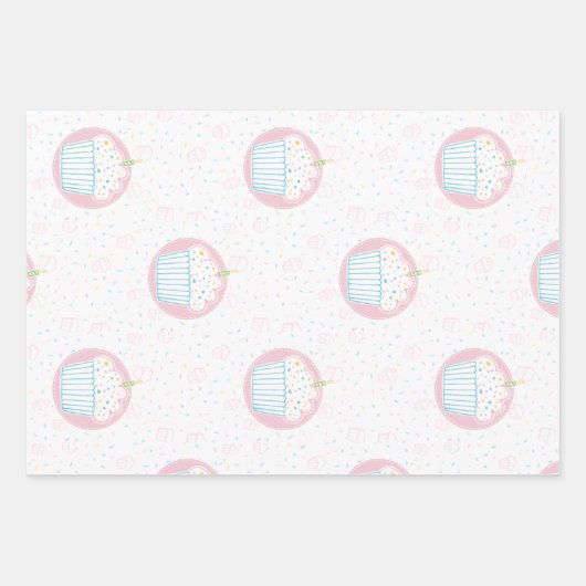 Cute Birthday Cupcake with Candle Geschenkpapier Set (Vorderseite)