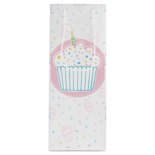 Cute Birthday Cupcake with Candle Geschenktüte Für Weinflaschen (Vorderseite)