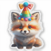 Cute Birthday Fox with Rainbow Party Hat Sticker (Vorderseite)