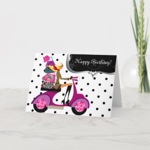 Cute Birthday Party Purse Scooter Girl Dots Karte