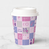 Cute Birthday Squares – Pink modern Pattern Pappbecher (Rechts)