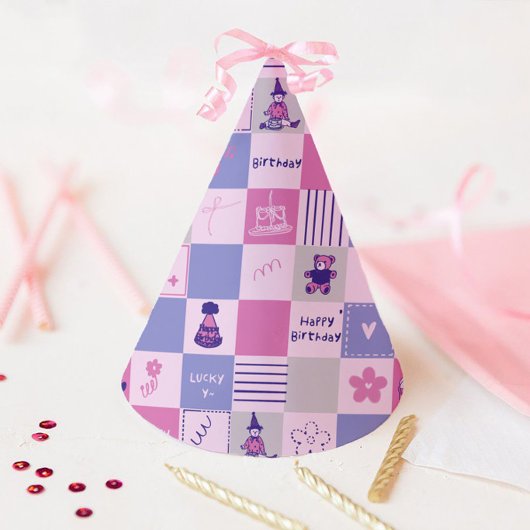 Cute Birthday Squares – Pink modern Pattern Partyhütchen