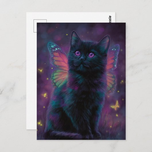 Cute Black and Purple Cat Fairy Postkarte (Vorne/Hinten)