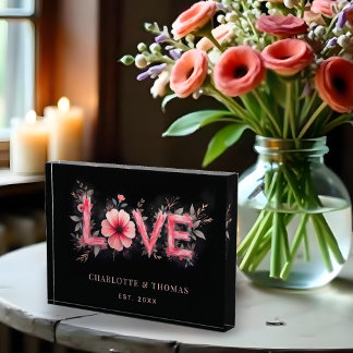 Cute Black and Red Shades Floral Blooms LOVE Word Fotoblock