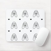 Cute Black and White Basset Hound Heart Pattern Mousepad (Mit Mouse)