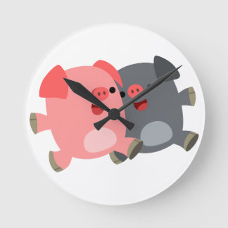Cute Black and White Cartoon Pigs Wall Clock Runde Wanduhr