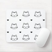 Cute Black and White Cat and Heart Pattern Mousepad (Mit Mouse)